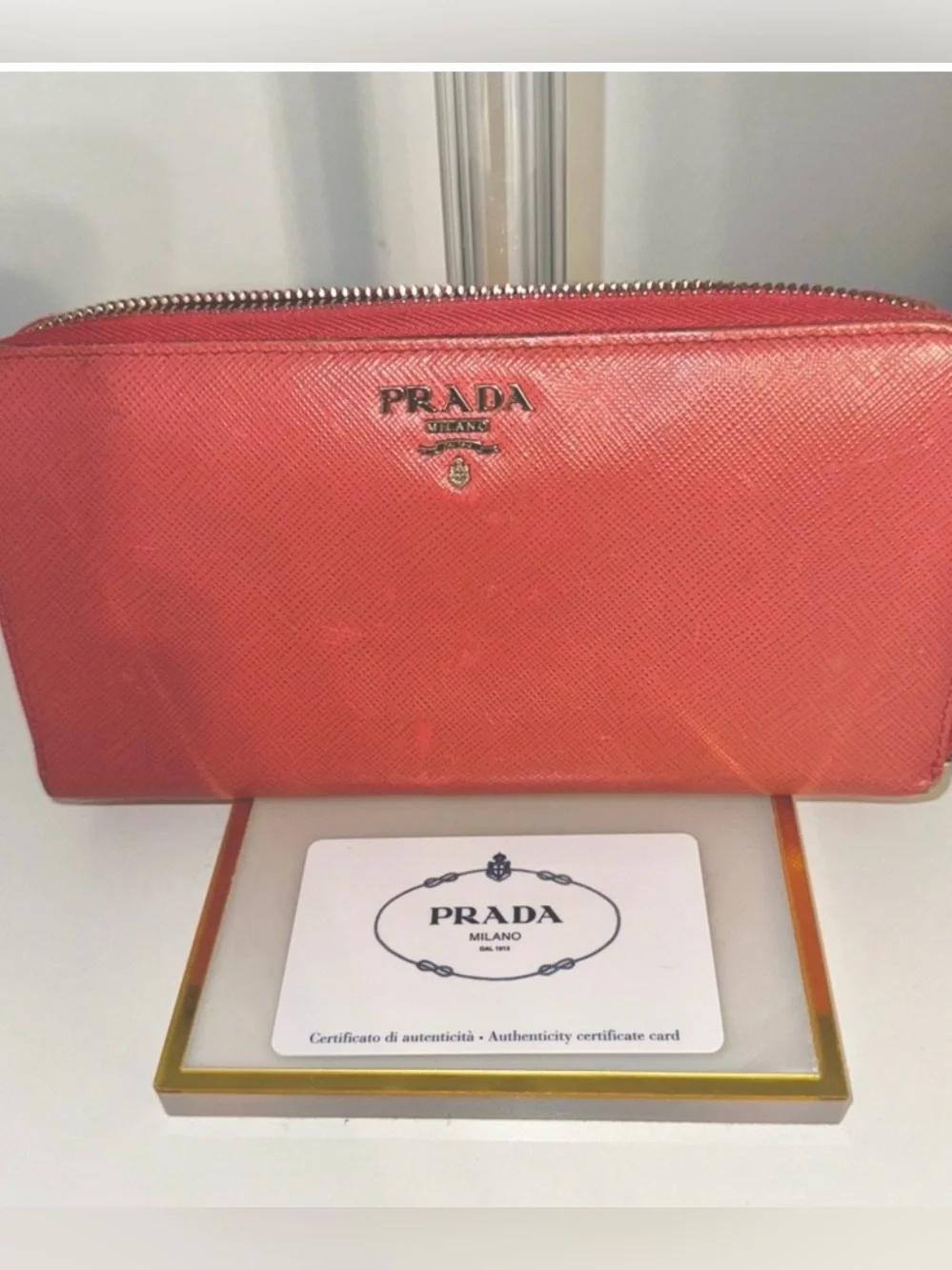 Authentic Prada Pink Saffiano Leather Zip Wallet
